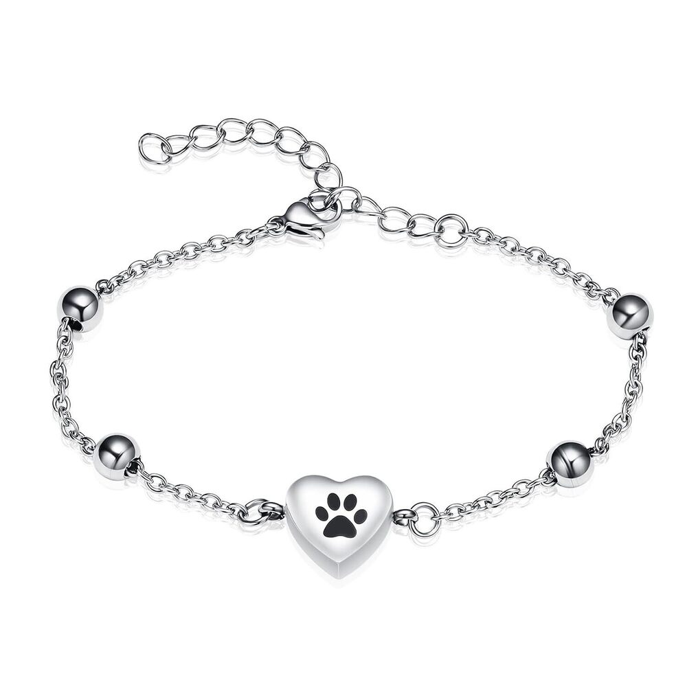 Pet Paw Urn Bracelet for Ashes Adjustable Heart Cremation Bracelet for